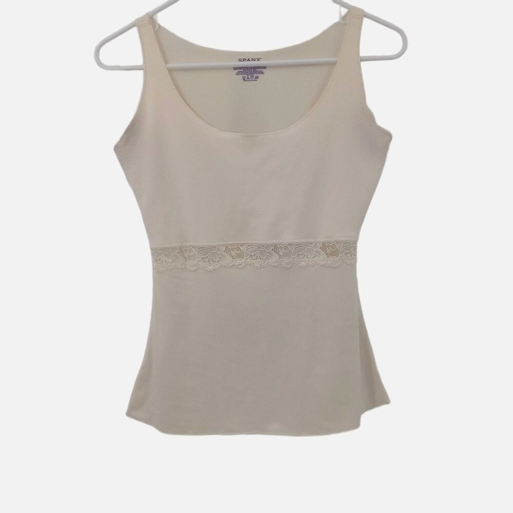 Spanx Beige Shapewear Tank Top Lace Inset M Sleeveless Scoop Neck Stretch